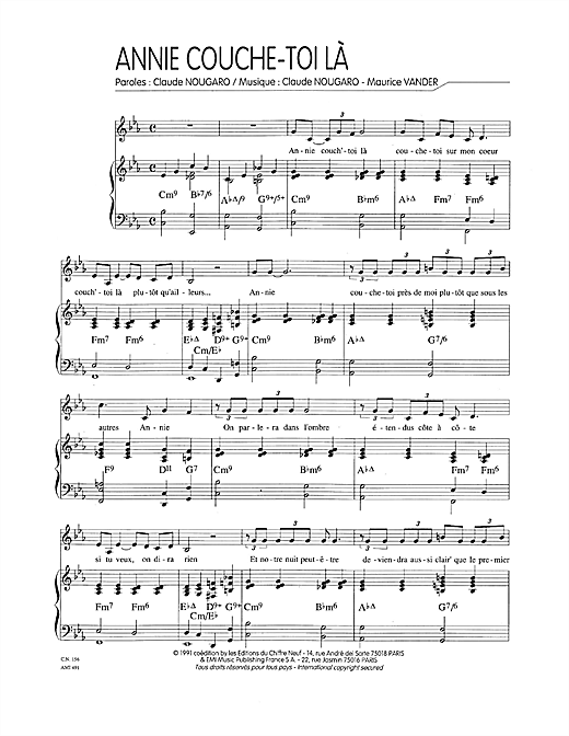 Claude Nougaro Annie Couche-Toi La sheet music notes and chords. Download Printable PDF.