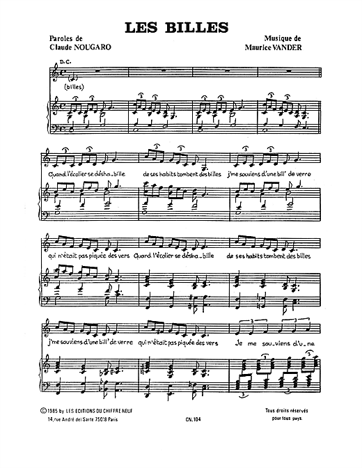 Claude Nougaro Billes sheet music notes and chords. Download Printable PDF.