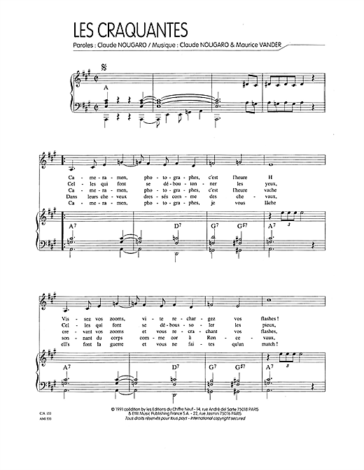 Claude Nougaro Craquantes sheet music notes and chords. Download Printable PDF.