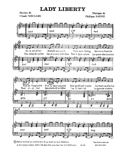 Claude Nougaro Lady Liberty sheet music notes and chords. Download Printable PDF.