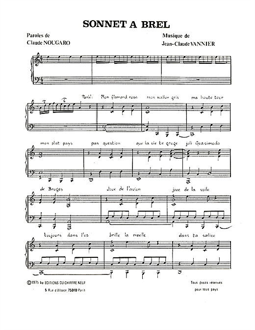 Claude Nougaro Sonnet A Brel sheet music notes and chords. Download Printable PDF.