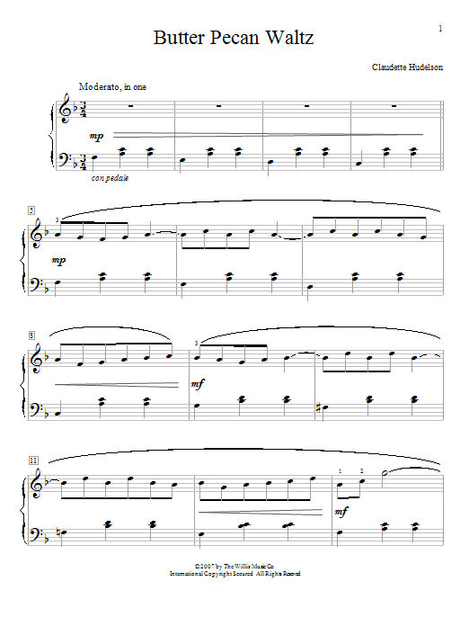 Claudette Hudelson Butter Pecan Waltz sheet music notes and chords. Download Printable PDF.