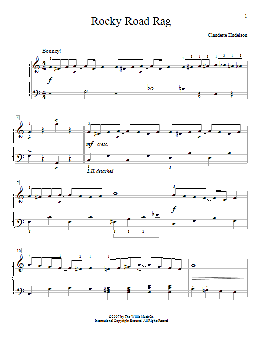 Claudette Hudelson Rocky Road Rag sheet music notes and chords. Download Printable PDF.