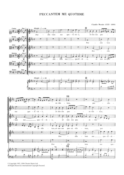 Learn to play Claudio Merulo Peccantem Me Quotidie sheet music for SATB Choir in minutes. Claudio Merulo Peccantem Me Quotidie sheet music notes and chords. Download Printable PDF.