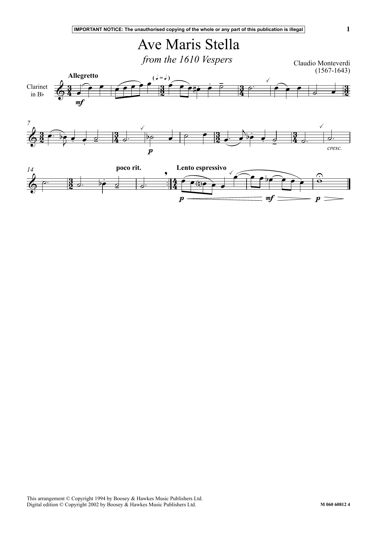 Learn to play Claudio Monteverdi Ave Maris Stella (from The 1610 Vespers) sheet music for Instrumental Solo in minutes. Price: 5.9900$ Claudio Monteverdi Ave Maris Stella (from The 1610 Vespers) sheet music notes and chords arranged for Instrumental Solo