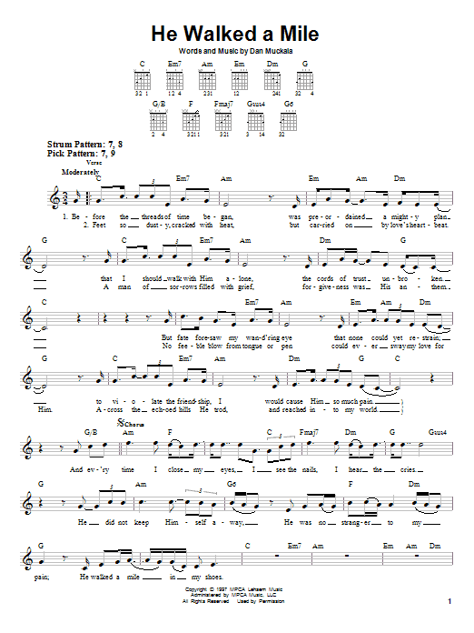 Learn to play Clay Crosse He Walked A Mile sheet music for Guitar Chords/Lyrics in minutes. Clay Crosse He Walked A Mile sheet music notes and chords. Download Printable PDF.