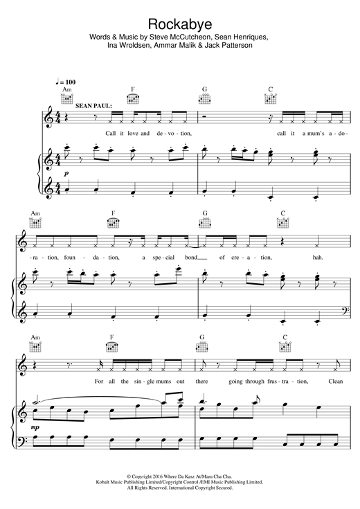 Clean Bandit Rockabye (feat. Sean Paul & Anne-Marie) sheet music notes and chords. Download Printable PDF.