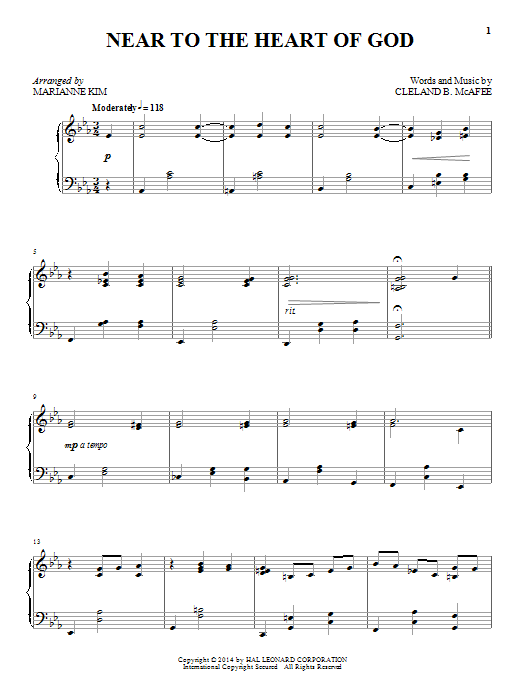 Learn to play Cleland B. McAfee Near To The Heart Of God sheet music for Piano Solo in minutes. Cleland B. McAfee Near To The Heart Of God sheet music notes and chords. Download Printable PDF.