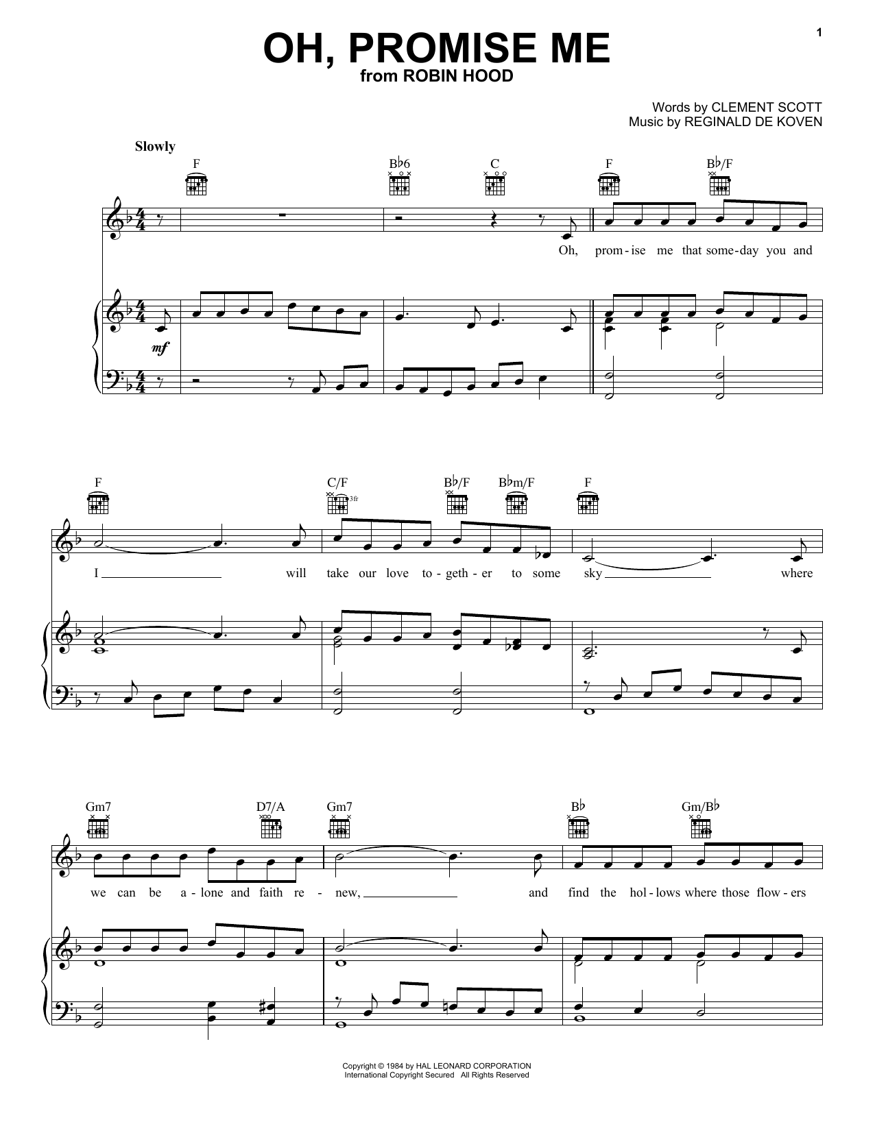 Clement Scott Oh, Promise Me sheet music notes and chords. Download Printable PDF.