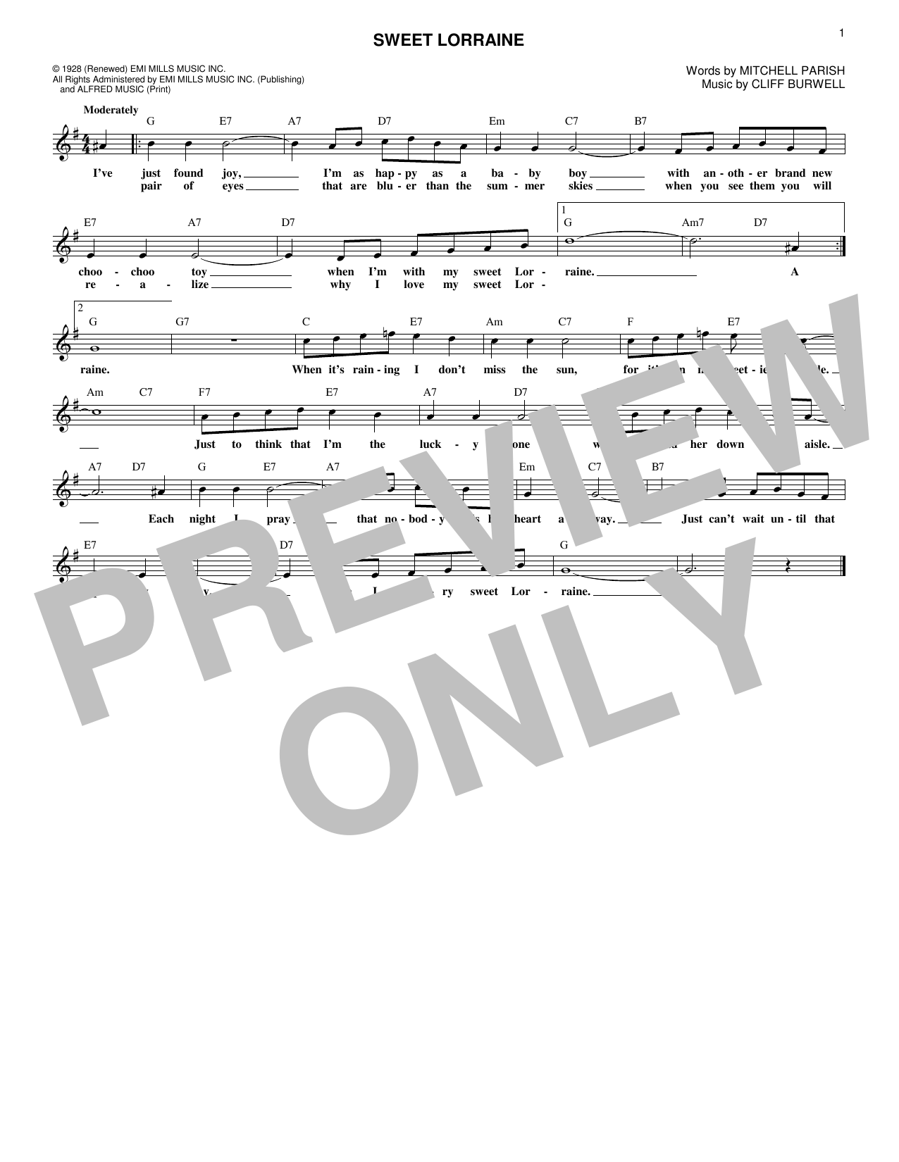 Cliff Burwell Sweet Lorraine sheet music notes and chords. Download Printable PDF.