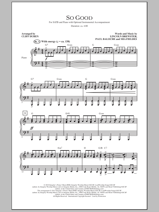 Cliff Duren So Good sheet music notes and chords. Download Printable PDF.