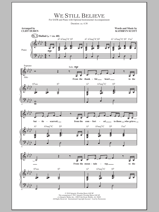 Cliff Duren We Still Believe sheet music notes and chords. Download Printable PDF.