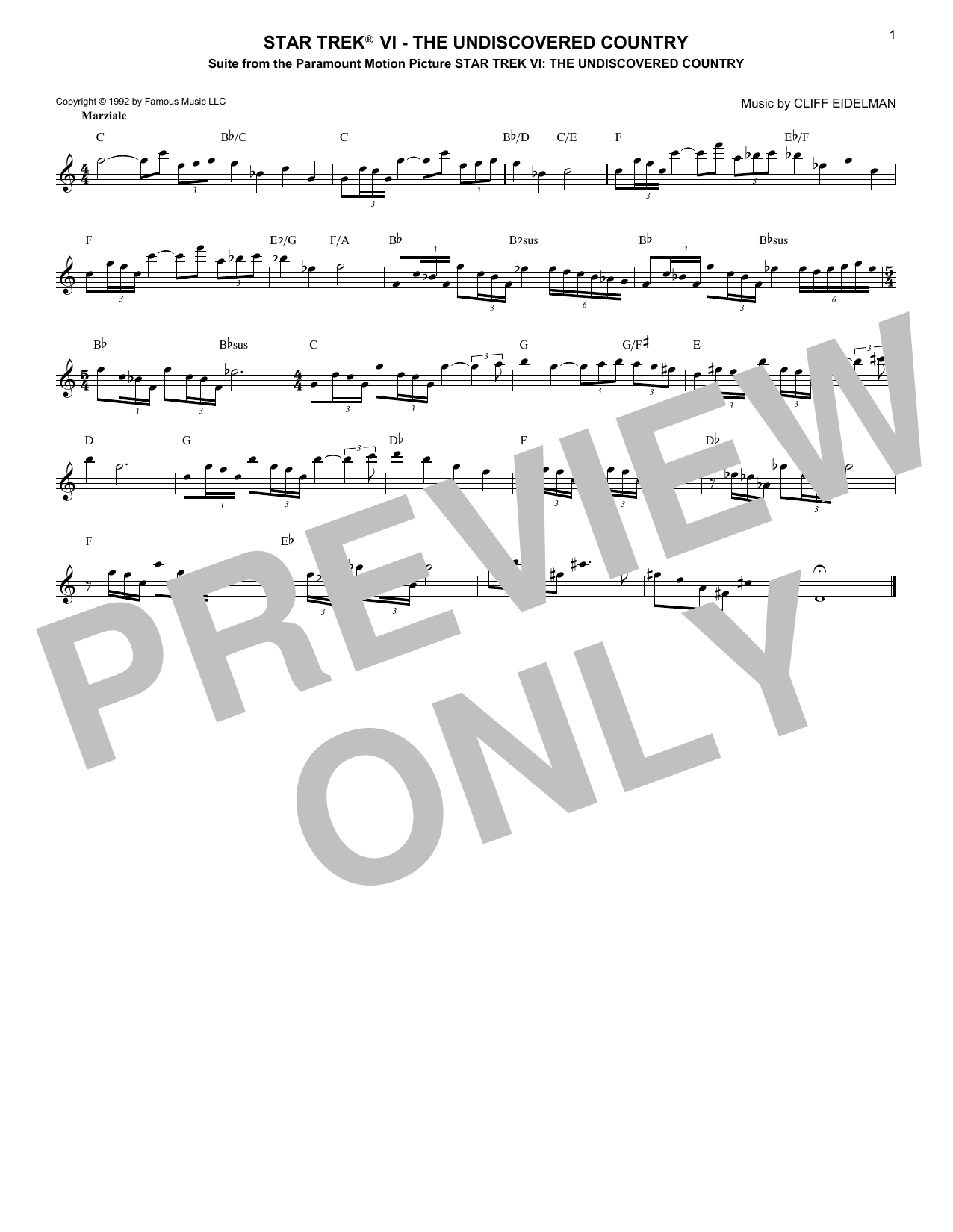 Cliff Eidelman Star Trek(R) VI - The Undiscovered Country sheet music notes and chords arranged for Easy Piano