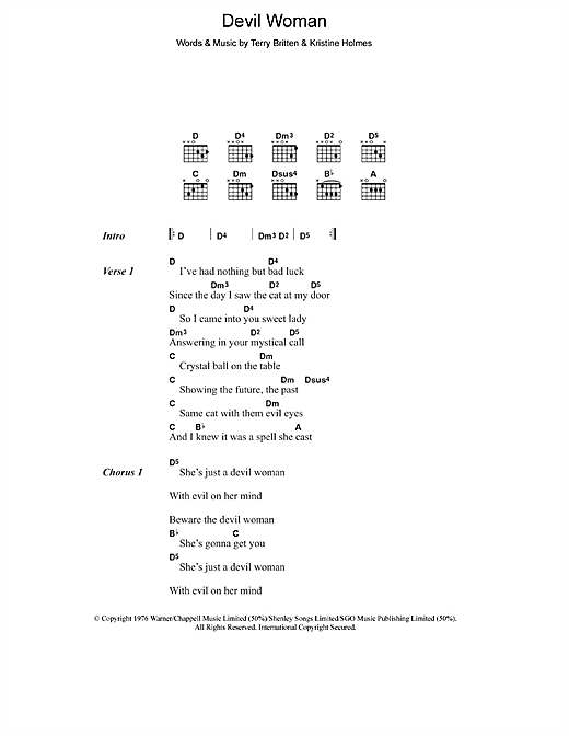 Cliff Richard Devil Woman sheet music notes and chords. Download Printable PDF.