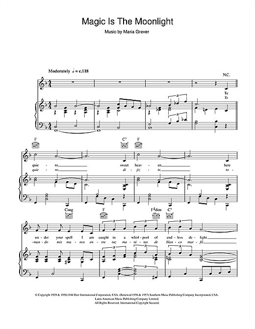 Cliff Richard Magic Is The Moonlight Te Quiero Dijiste Sheet Music Pdf Notes Chords Latin Score Piano Vocal Guitar Right Hand Melody Download Printable Sku 47954