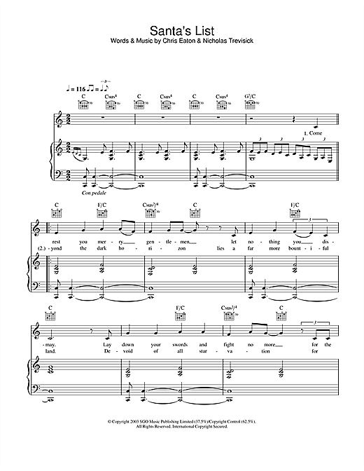 Learn to play Cliff Richard Santa's List sheet music for Piano, Vocal & Guitar in minutes. Cliff Richard Santa's List sheet music notes and chords. Download Printable PDF.