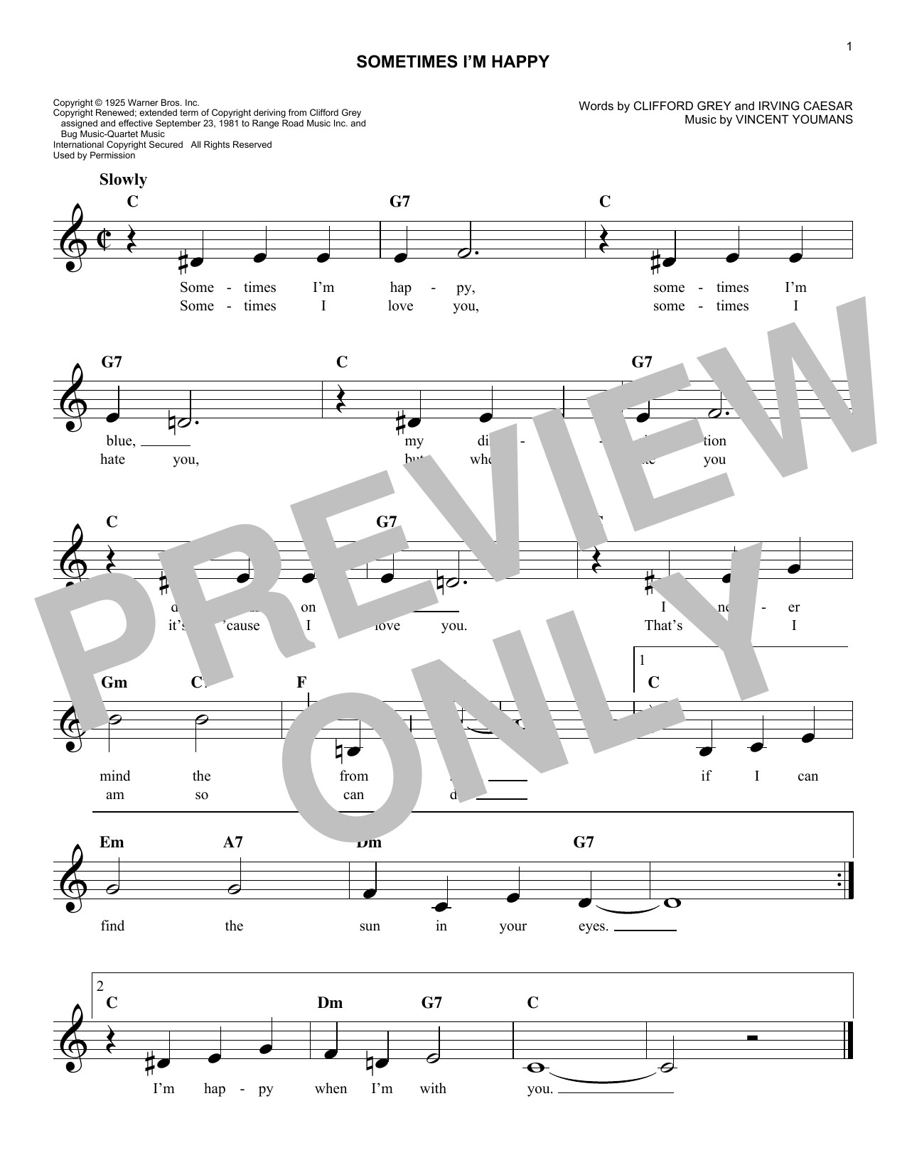 Clifford Grey Sometimes I'm Happy sheet music notes and chords arranged for Easy Lead Sheet / Fake Book