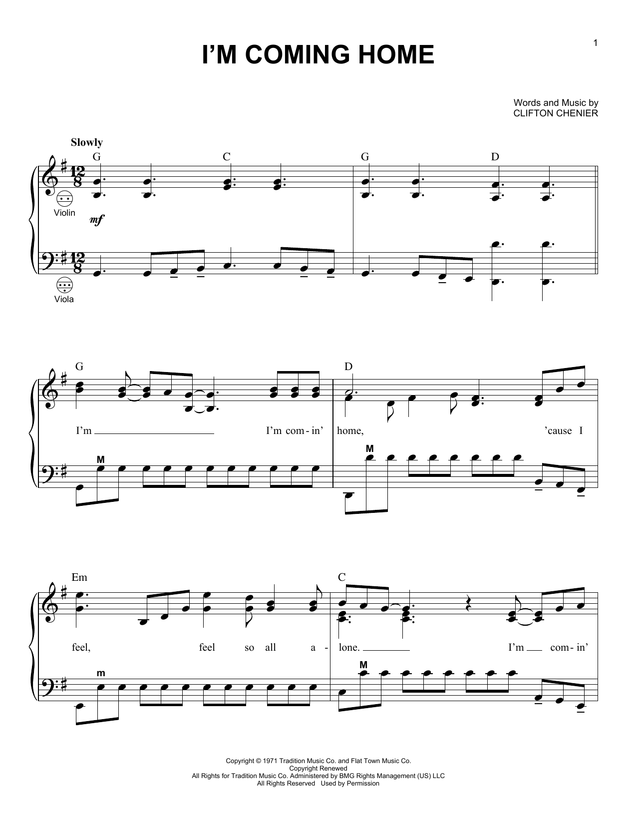 Clifton Chenier I'm Coming Home sheet music notes and chords. Download Printable PDF.