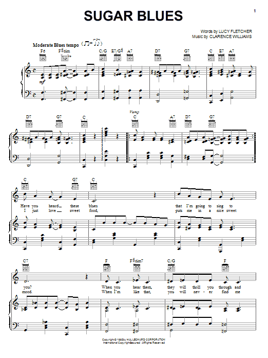 Preview Clyde McCoy and his Orchestra Sugar Blues Jazz sheet music, notes and chords for Piano, Vocal & Guitar (Right-Hand Melody), SKU: 16581 sheet music, piano notes, chords, guitar tabs, score, transpose, transcribe, how to play, guide, download, learn, tutorial, progression, song, artist, awards, billboard, mtv, vh1, tour, single, album, release