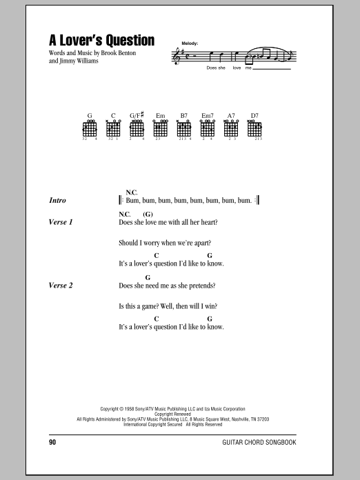 Clyde McPhatter A Lover's Question sheet music notes and chords arranged for Easy Lead Sheet / Fake Book