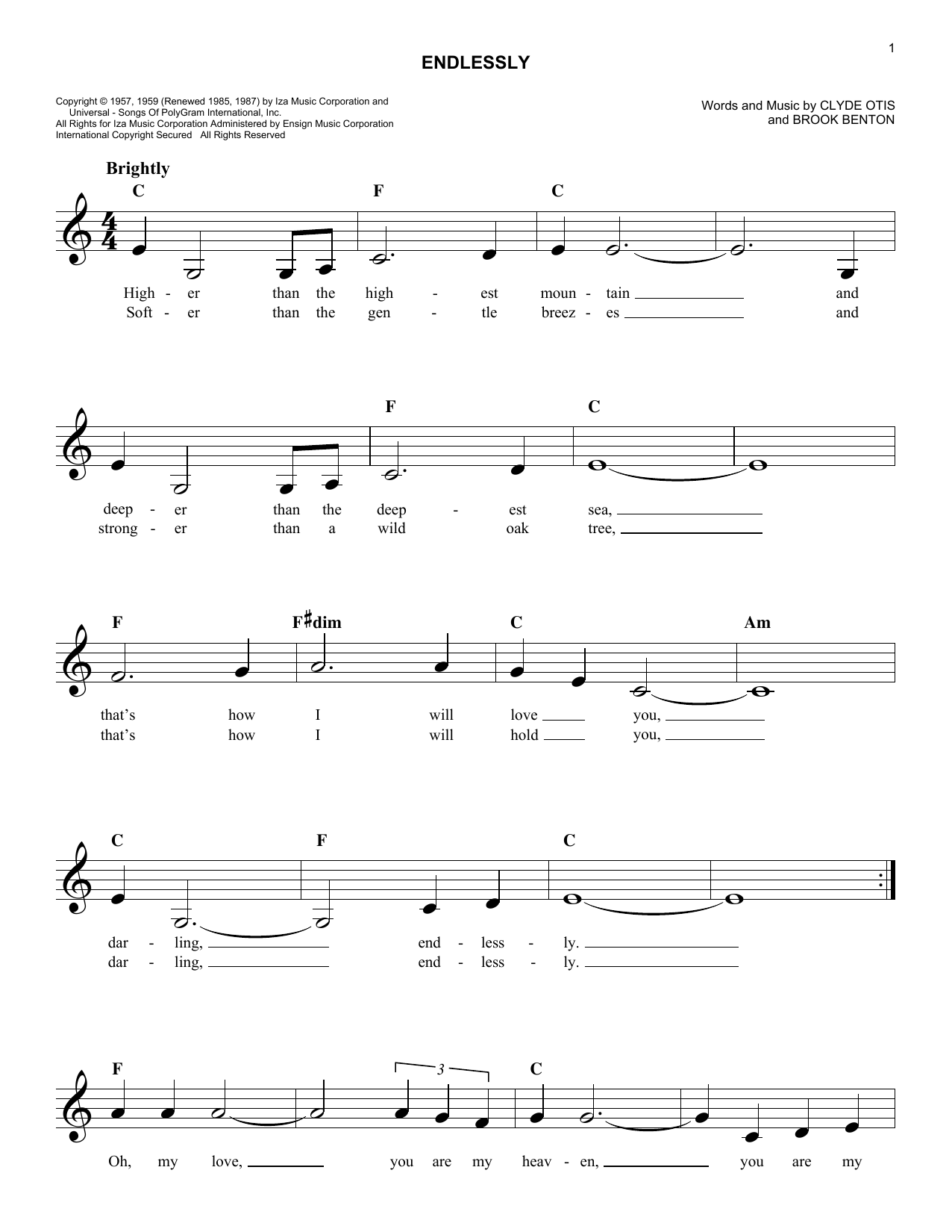 Clyde Otis Endlessly sheet music notes and chords. Download Printable PDF.