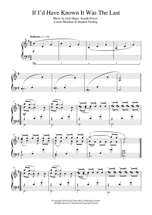 Codes In The Clouds If I'd Have Known It Was The Last (Second Position) sheet music notes and chords arranged for Piano Solo