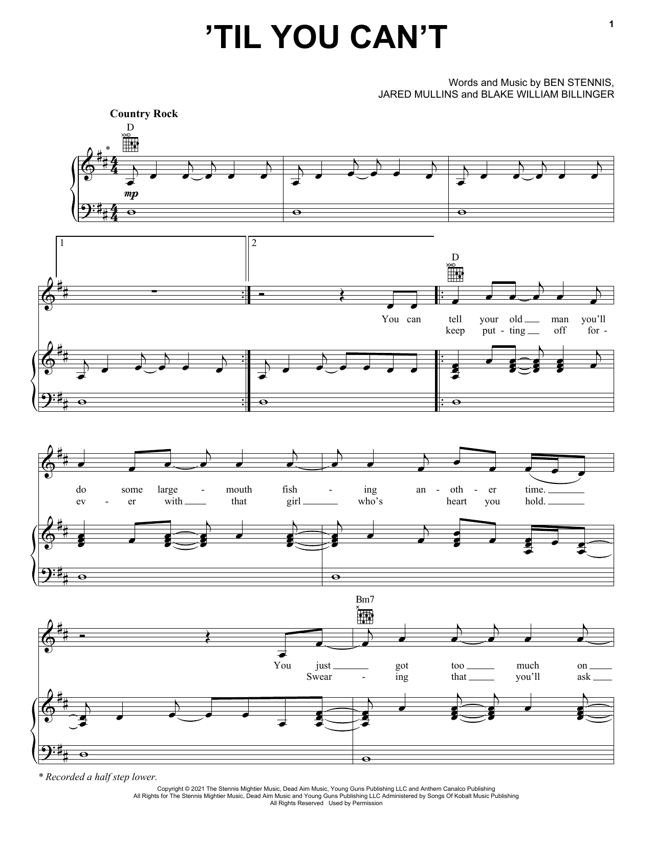 Cody Johnson 'Til You Can't sheet music notes and chords. Download Printable PDF.