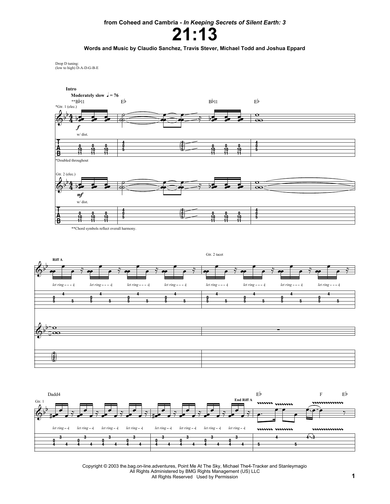 Coheed And Cambria 21:13 sheet music notes and chords. Download Printable PDF.