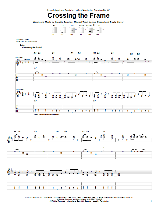 Coheed And Cambria Crossing The Frame sheet music notes and chords. Download Printable PDF.