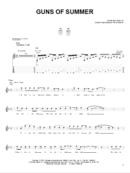 Coheed And Cambria Guns Of Summer sheet music notes and chords arranged for Guitar Tab