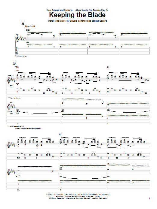 Coheed And Cambria Keeping The Blade sheet music notes and chords. Download Printable PDF.