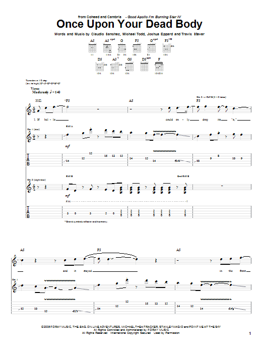 Coheed And Cambria Once Upon Your Dead Body sheet music notes and chords. Download Printable PDF.