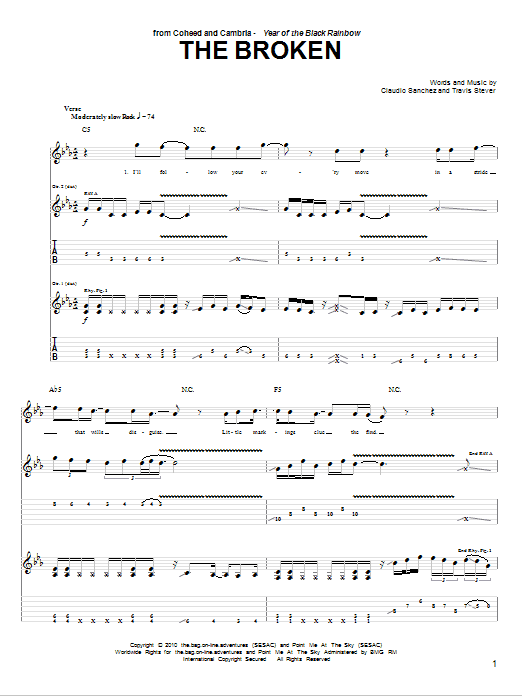 Learn to play Coheed And Cambria The Broken sheet music for Guitar Tab in minutes. Price: 7.8900$ Coheed And Cambria The Broken sheet music notes and chords arranged for Guitar Tab