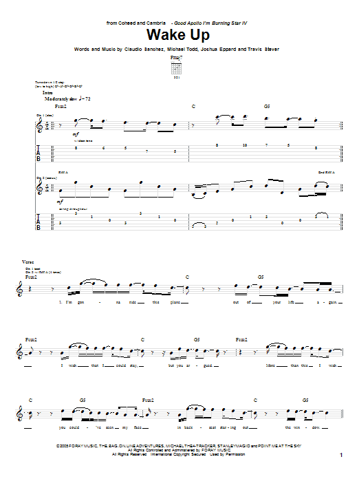 Coheed And Cambria Wake Up sheet music notes and chords. Download Printable PDF.