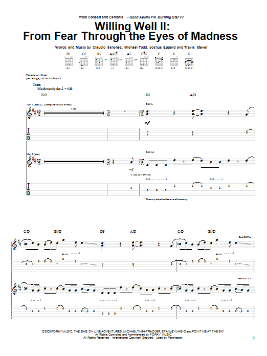 Learn to play Coheed And Cambria Willing Well II: From Fear Through The Eyes Of Mad sheet music for Guitar Tab in minutes. Coheed And Cambria Willing Well II: From Fear Through The Eyes Of Mad sheet music notes and chords. Download Printable PDF.