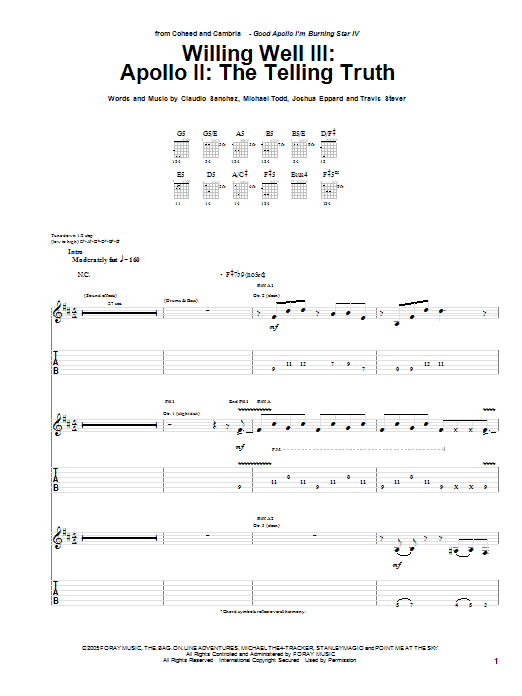 Coheed And Cambria Willing Well III: Apollo II: The Telling Truth sheet music notes and chords. Download Printable PDF.