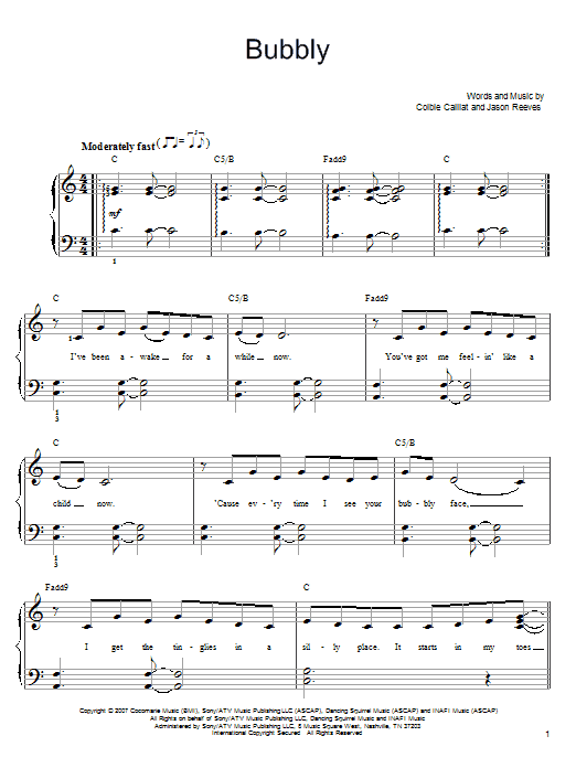 Colbie Caillat Bubbly sheet music notes and chords. Download Printable PDF.