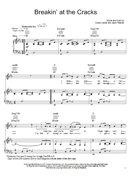 Learn to play Colbie Caillat Breakin' At The Cracks sheet music for Piano, Vocal & Guitar (Right-Hand Melody) in minutes. Colbie Caillat Breakin' At The Cracks sheet music notes and chords. Download Printable PDF.
