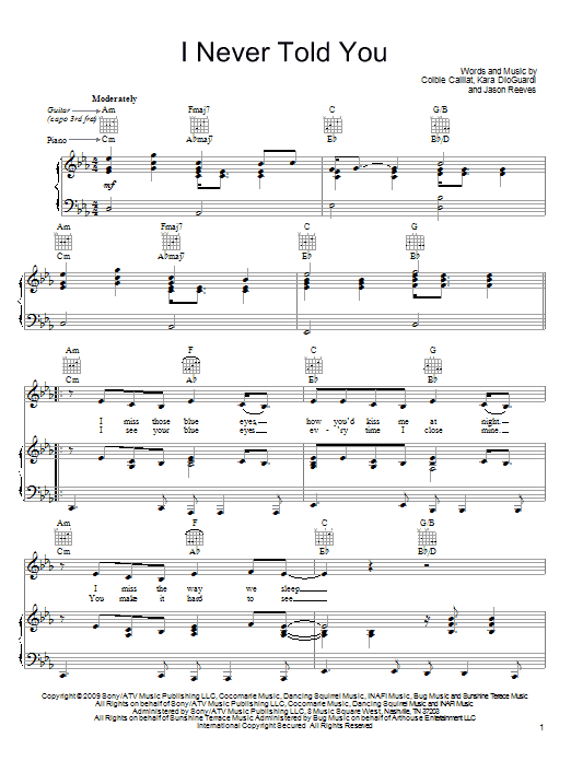 Colbie Caillat I Never Told You Sheet Music Pdf Notes Chords Pop Score Piano Vocal Guitar Right Hand Melody Download Printable Sku 72700