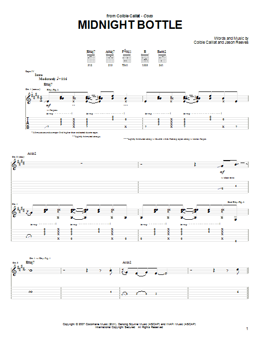 Learn to play Colbie Caillat Midnight Bottle sheet music for Guitar Tab in minutes. Price: 7.8900$ Colbie Caillat Midnight Bottle sheet music notes and chords arranged for Guitar Tab