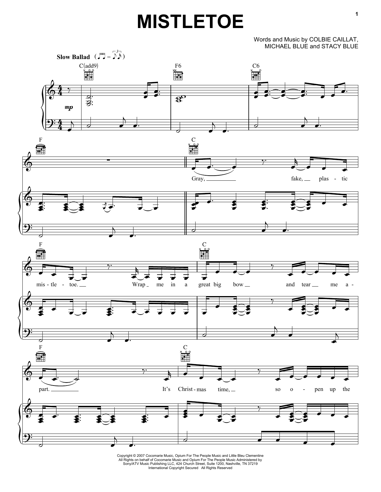 Colbie Caillat Mistletoe sheet music notes and chords. Download Printable PDF.