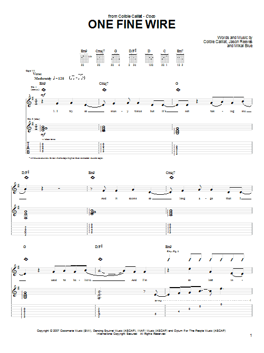 Colbie Caillat One Fine Wire sheet music notes and chords. Download Printable PDF.