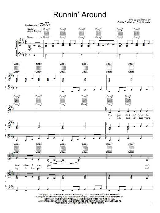 Colbie Caillat Runnin' Around sheet music notes and chords. Download Printable PDF.