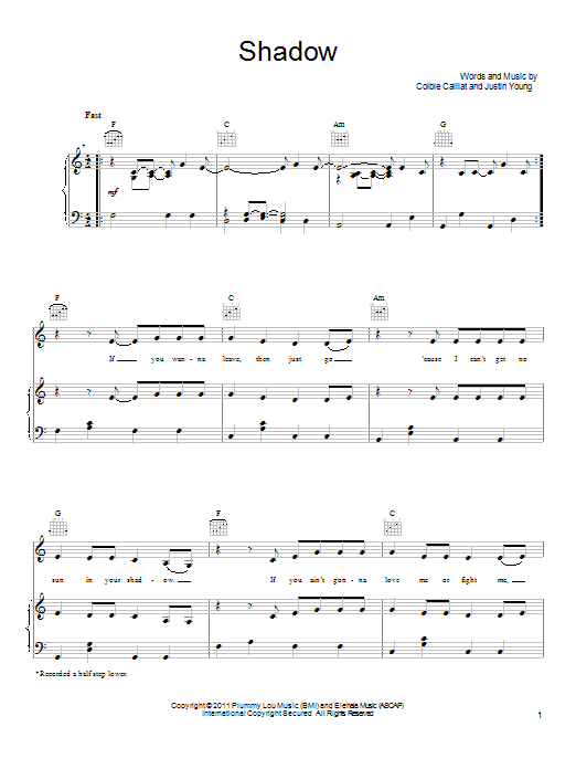 Colbie Caillat Shadow sheet music notes and chords. Download Printable PDF.