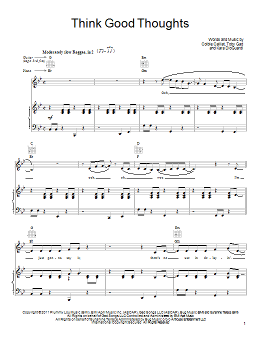 Colbie Caillat Think Good Thoughts sheet music notes and chords. Download Printable PDF.