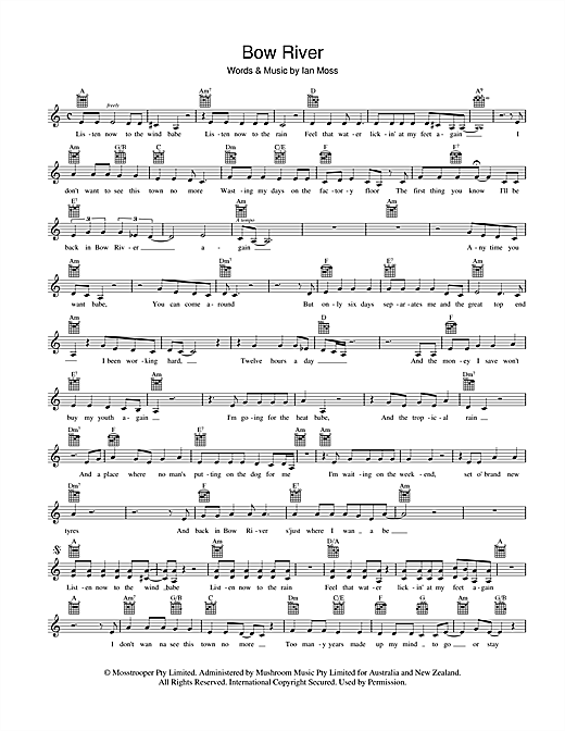 Cold Chisel "Bow River" Sheet Music PDF Notes, Chords Rock Score Lead