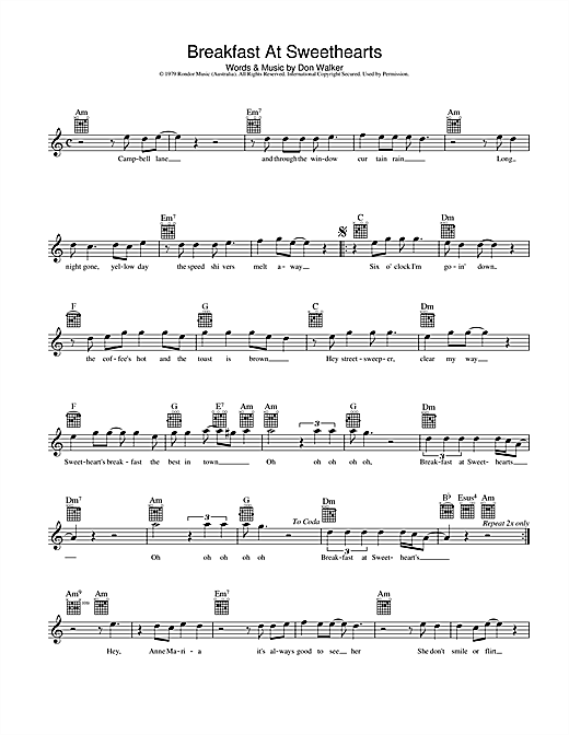 Cold Chisel Breakfast At Sweethearts sheet music notes and chords. Download Printable PDF.