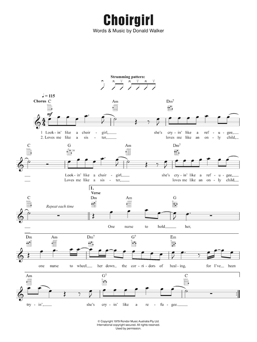 Cold Chisel Choirgirl sheet music notes and chords. Download Printable PDF.