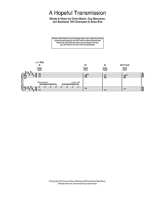 Coldplay A Hopeful Transmission sheet music notes and chords. Download Printable PDF.