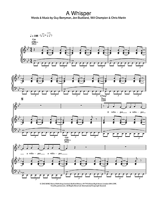 Coldplay A Whisper sheet music notes and chords. Download Printable PDF.